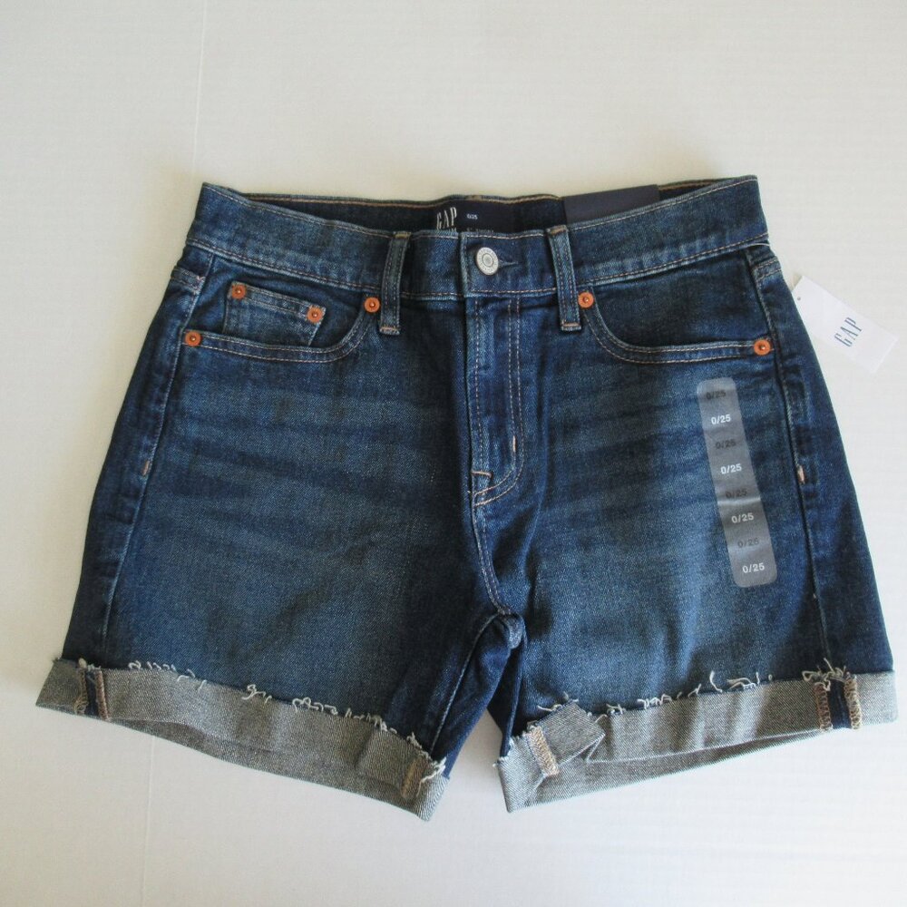 Gap Non Stretch 5" Mid Rise Dark Blue Denim Shorts Sz 0/25 NWT $45